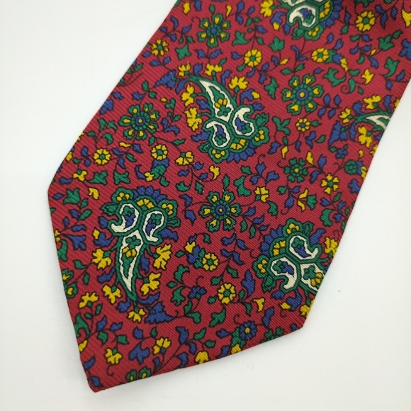 Faconnable Silk Tie Made in France Primary‎ Colors Paisley Floral Red Green - Picture 2 of 5